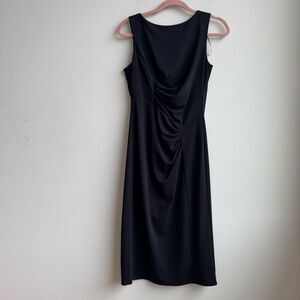Vince Camuto Cocktail Black Sheath Dress Cowl Neck Ruched Size 6 Small Office